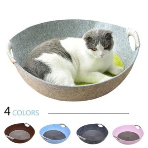 Panier pour chat pour maison d'été sac de couchage bol en forme de feutre tissu animal de compagnie suivant avec coussin s produits animaux de compagnie 211111