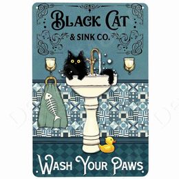 Cat Bath Soap Vintage Metal Tar Tank Krijg Naked Art Poster Was uw poten Plauqe Wall Decor voor Bar Cafe Home Farmhouse N447