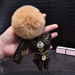 Chat ours pompon porte-clés accessoires mode strass anneau Pu cuir Teddy voiture porte-clés boucle bijoux sac charme Animal porte-clés tenir STJ5