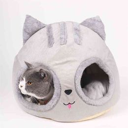Kat bed grot zacht bedekte kopvormige huisdier kitten hut kennel semi-gesloten dikke warme benodigdheden 210722