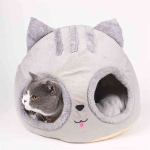 Cat Bed Cave Soft Covered Head Shaped Pet Kitten Hut Chenil Semi-fermé Épais Chaud Fournitures 210722