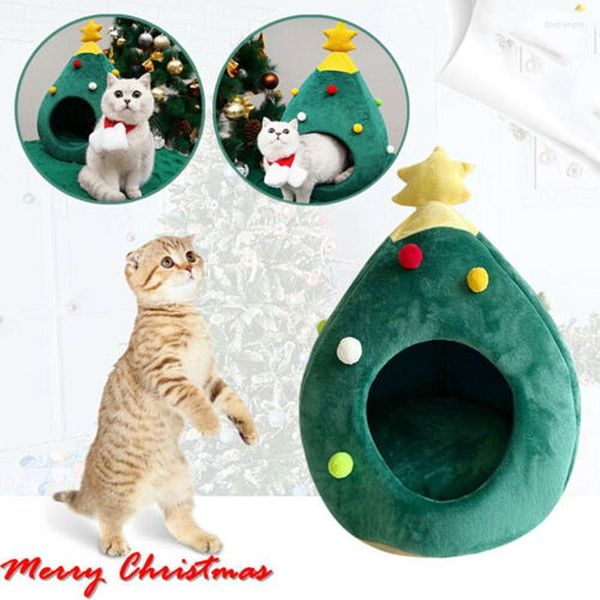 Camas para gatos 2023, árbol de Navidad, cama para perros, invierno, cálido, suave, acogedor, nido para mascotas, casa, suministros de basura, regalos de año