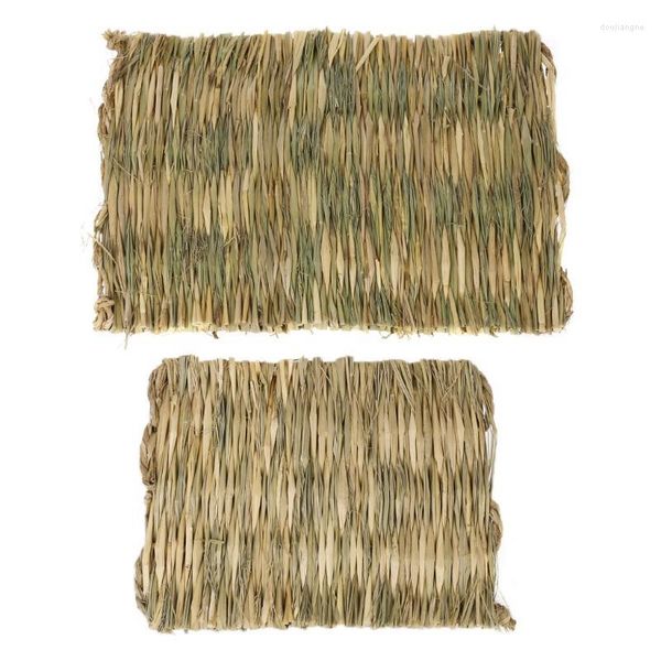 Lits pour chat 2 pièces tapis de paille Hamster pour animaux de compagnie jouet à mâcher herbe préparation tampon petit Animal Rat cochon d'inde lit amusant H