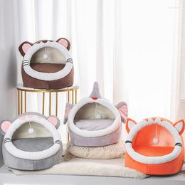 Katbedden bed huis cartoon slaapbank met bal speelgoed poedels maltese kalmerende tas indoor huisdier benodigdheden grotnest voor kitten kleine hond