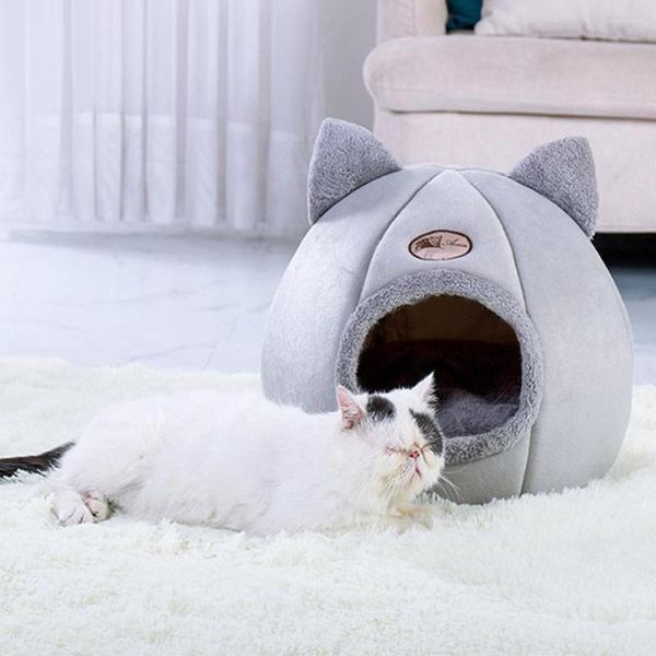 Camas para gatos Cama para perros de interior Cálido Invierno Tipo cerrado Más terciopelo Redondo Nido para mascotas Gatito Perrera Cachorro Jaula Tumbona Casa