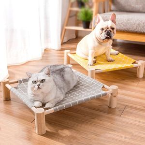 Lits pour chat confortable surélevé pour animaux de compagnie lit maison bois toile salon hamacs pour petits chats chiens fournitures