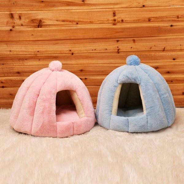 Camas para gatos, bonita perrera cálida, suministros de invierno para mascotas, casa de calabaza para gatito, cachorro, cojín para cama de perro pequeño