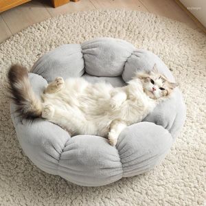 Camas para gatos Cama en forma de flor Interior Cozy Pet Super Soft Plush Dog Basket Mat Sunbed Warm Auto-Calentamiento House Sleeping Bag Cojín