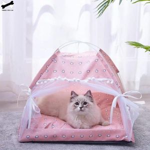 Lits pour chats tente pliable maison de lit pour chien portable pour petits chiens moyens nid de chiot respirant chenil semi-fermé produits pour animaux de compagnie d'été