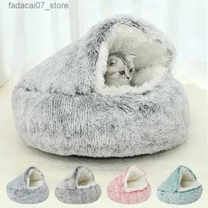 Cat Beds Furniture 2023 Winter Long Plush Pet Cat Bed Round Cat Cushion Cat House Warm Cat Basket Cat Sleep Bag Cat Nest Kennel For Small Dog Cat YQ231020