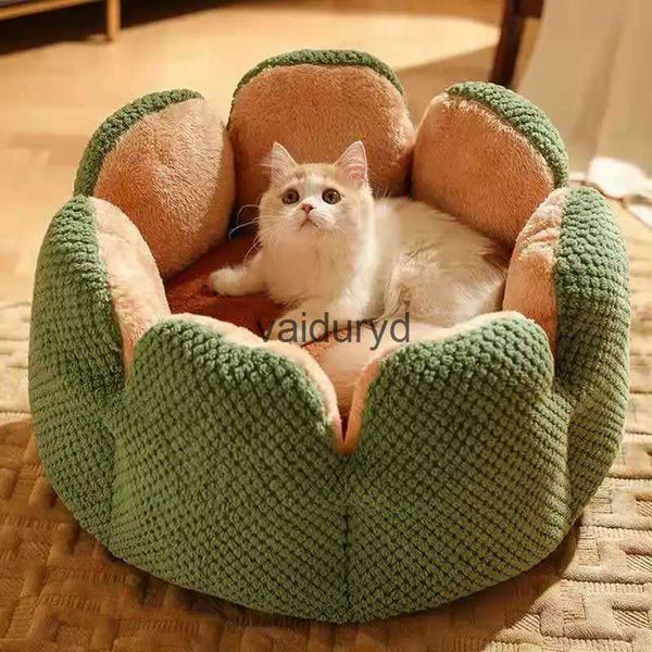 Camas para gatos Muebles Cama Perrera para perros en forma de pétalo Invierno Cálido Casa para gatitos Cesta redonda de felpa suave Cojín para cachorros esponjosos Estera Suppilesvaiduryd para mascotas