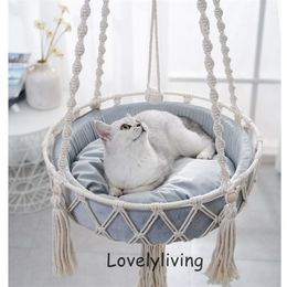 Chat Lits Meubles Grand 40x120cm Hamac Fenêtre Macramé Mignon Pet Maison Tente Chaton Accessoires avec Jouets Colliers Boules 221010