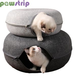 Lits pour chats Meubles Lit pour chat Feutre Forme de beignet Tunnel pour chat pour animaux de compagnie Jouets interactifs Drôle à double usage Jouet d'entraînement pour chats d'intérieur Amovible Durable Kitten House 231011