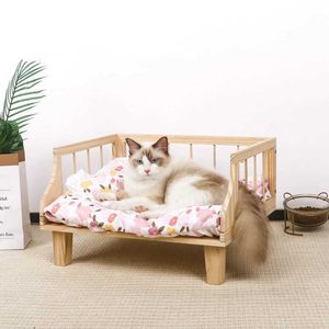 Lits de chats meubles lits de chat nid lit en peluche lit de chien lit de luxe lit en bois pour animaux de compagnie de petits chiens clôture semi-fermée pour éviter de tomber lit de chat hamac