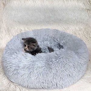 Lits de chats meubles chats kennel chien kennel peluche ronde hiver chaude mat animal de compagnie kennel tapis lits de chien