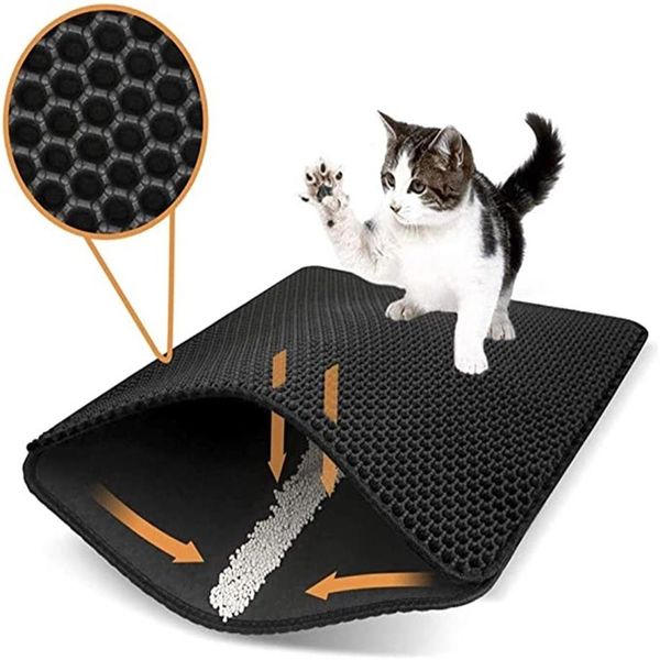 Lits pour chat Meubles Tapis de litière pour chat Tapis de piégeage imperméable à l'eau à double couche Facile à nettoyer Tapis de toilette antidérapant Tapis à gratter pour chat Grand coussin de pied 230625