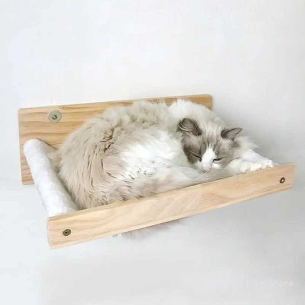 Camas de gato muebles de la pared de gato de pared de madera de bosque de madera Instalación de pared de la pared espacio de cama de gato para gatos salón de conservación para dormir d240508