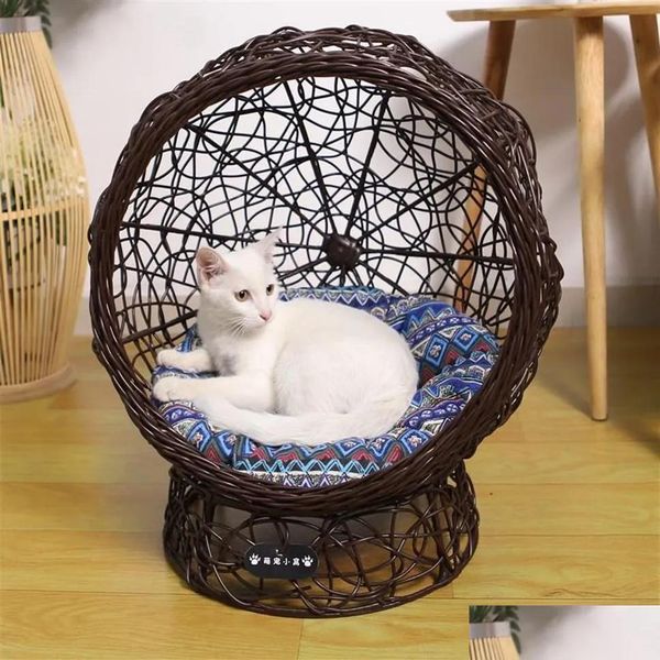 Lits pour chats Meubles Chats Nid Chiens Hamac Balançoire Cage Suspendue Lit Pour Animaux De Compagnie Rotin Tissage House280V Livraison Directe Fournitures De Jardin À Domicile Dhipe