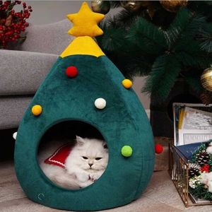 Katbedden meubels Kerstboom Kat huis Kat Tent Cave Matras Holiday Kerstmis warmte zacht huisdier grotbed vorm boom kat nest d240508