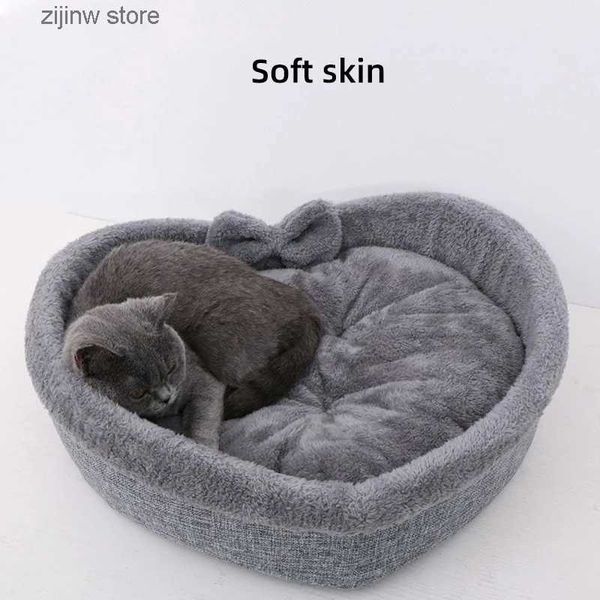 Lits pour chats Meubles Lit pour animaux de compagnie confortable en forme de coeur en coton PP épais maison chaude pour chien - fournitures pour animaux de compagnie pour chiens de petite et moyenne taille à l'intérieur Y240322