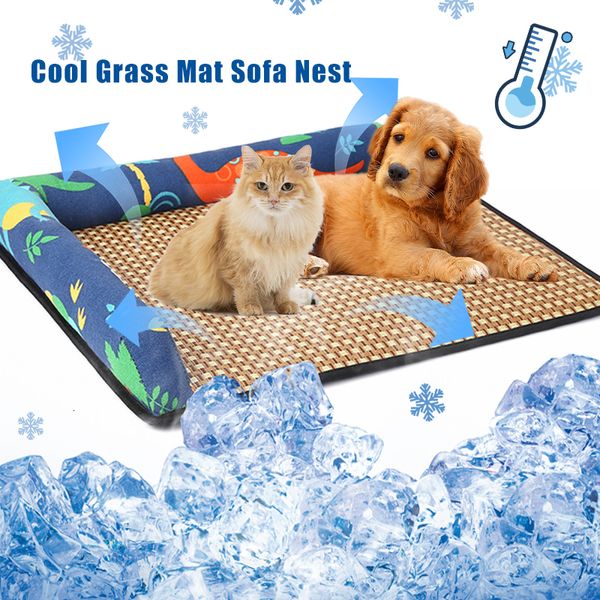 Lits pour chat Meubles Coussin de refroidissement Lit pour chiens Chats Chiot Chaton Cool Mat Couverture pour animaux de compagnie Herbe Matériau résistant pour dormir en été Rose Bleu Breathabl 230525