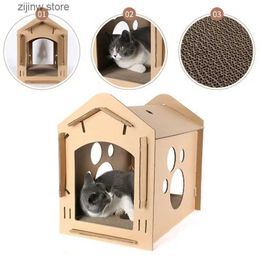 Camas para gatos Muebles Caja de cartón de papel corrugado Casa para gatos Tickler Scratch Board Scratcher Cama de cartón Nido de gatito grande para juguetes para gatos Suministros para mascotas Y240322