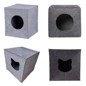 Lits pour chats, meubles grotte confortable, grandes cachettes avec Cube en feutre pour chat, oreiller recouvert d'un lit en forme de boîte, cabane pour chat 231011