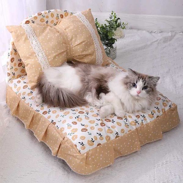 Lits de chats meubles mignon arc lit de chien de chat avec un nid princesse petit chiot moyen matelas de sommeil dormable