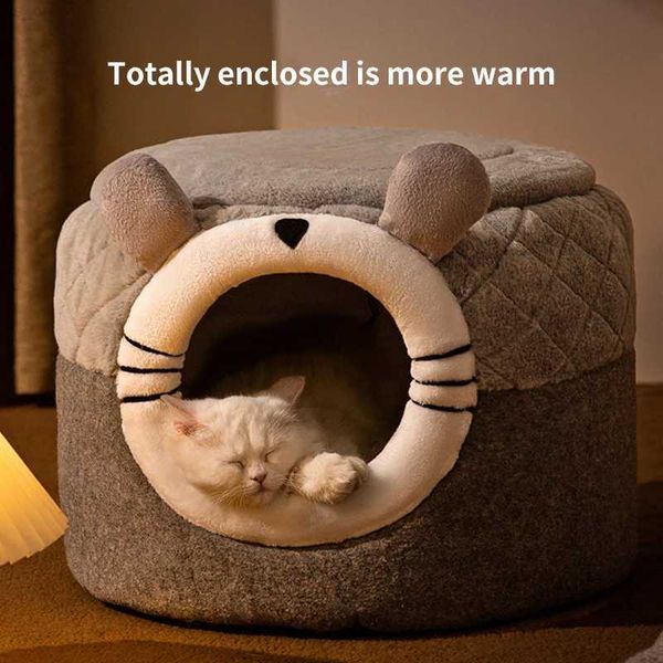 Lits pour chats, meubles mignons, maison pour chien, maison d'hiver pour chat, chenil de sommeil, nid chaud amovible, tentes fermées, canapé, grotte, fournitures pour animaux de compagnie, accessoire