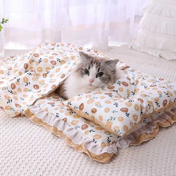 Meubles de lits de chat mignon lit chat avec universel trois pièces princesse nid chien chenil coussin de compagnie petite couverture de lit de couchage de chat moyen d240508