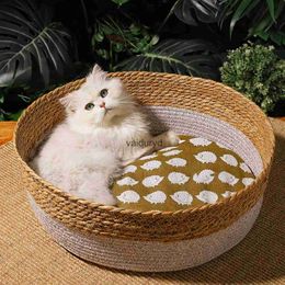 Kattenbedden Meubels Schattig Japans huisdierbed Rond Handgeweven Rotan Zomerkoeling Kittenmand Katoenen touw Krabmandenvaiduryd