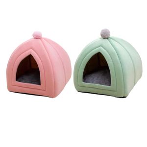 Meubles de lits pour chats mignon pour animal de compagnie lit de chat semi-fermé canapé de chien nid nid velvet potte lavable maison chaude et confortable intérieure et tente extérieure d240508