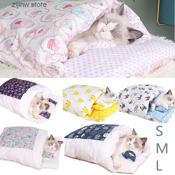 Lits pour chats Meubles Détachable chien chat lit chat sac de couchage canapé tapis hiver chaud chat maison petit lit pour animaux de compagnie chiot maison nid tapis produits pour animaux de compagnie Y240322