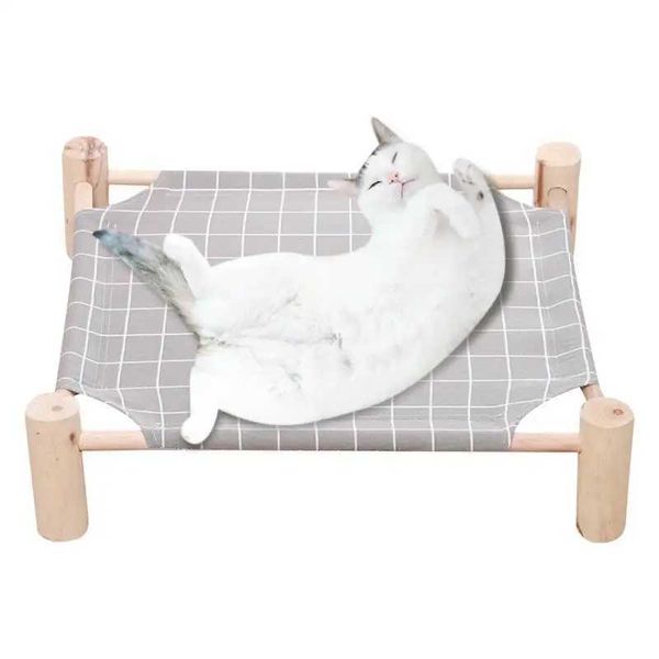 Meubles de lits de chats Lips de compagnie surélevé refroidissement détachable en bois en bois surélevé chien hamac en bois libellé pour animaux de compagnie pour toutes les saisons chats d240508