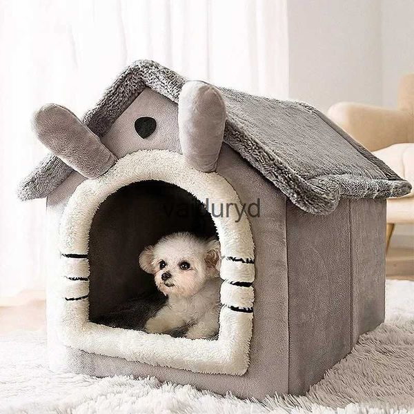 Camas para gatos Muebles Plegable Cálido Felpa Cama para mascotas Casa Transpirable Cojín extraíble Carpa cerrada Perrera para perros pequeños Gatos Sleepvaiduryd