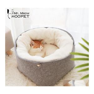 Lits de chat Meubles Hoopet Bed House Pet Dog pour banc Chats Coton Animaux Produits Chiot Doux Confortable Hiver T200101 Drop Deliver Dh08O