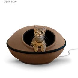 Kattenmanden Meubilair K H Pet Products Thermo Mod Dream Pod verwarmd huisdierbed bruin/zwart 22 inch verwarmd kattenhuis huisdier Y240322