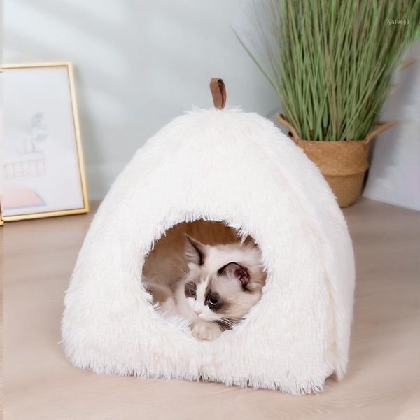 Lits pour chats meubles long lit pour animaux de compagnie en peluche avec fermeture éclair litière amovible maison de couchage hiver chaud petit chien chenil