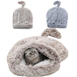 Katbedden meubels Lang pluche winter huisdier rond kussen huis 2 in 1 zelfverwarming sand gezellige slaapzak mand voor kleine hond 230309