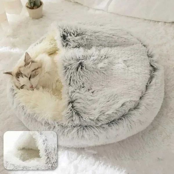 Lits de chats meubles longs moel peluche rond lit chat hiver sac