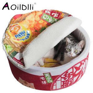 Lits de lits de chats tapis mignon lits de chien chaud ramen maison pour toutes les saisons meubles de compagnie chat japonais nid créatif nouilles instantanées fermées animales w0411