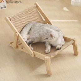 Camas para gatos Muebles Mini silla de sisal Rascador para gatos Rascador de sisal Silla de playa Ropa de cama ajustable Desmontable Madera natural con estera de sisal Y240322