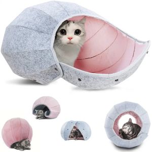 Lits pour chats meubles multi-fonction transformable confortable feutre lit pour chat pliable résistant aux rayures grotte pour animaux de compagnie chat tunnel maison 231011