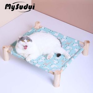 Chat Lits Meubles MySudui Amovible Surélevé Pet Lit Maison Durable Bois Toile Dormir Chiot Hamac Radiateur Chaise Longue Gatos Mascotas