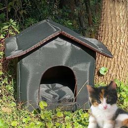 Katbedden meubels Outdoor Cat House Winter Cat House Kennel gemakkelijk te schone waterdichte opvouwbare kattenbakvulling Outdoor Cat of Small Dog Bed D240508