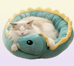 Lits de chats meubles lit de compagnie dinosaure rond petit chien pour s beaux tapis chiot canapé souple nid chaton chaud sleep s Products l2208264671963