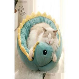 Lits de chat Meubles Lit pour animaux de compagnie Dinosaure rond Petit chien pour S Beautif Tapis de chiot Tapis de canapé doux Nid de chaton chaud Produits de sommeil Drop Deliver Dhgrq