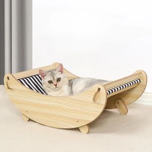 Lits pour chats meubles lits pour chats pour animaux de compagnie berceau meubles en bois maison pour chaton chats intéressants hamac lit surélevé pour chats confort canapé chaise longue 231011