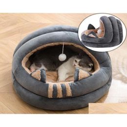 Katbedden meubels huisdier huishond nest met bal puppy kennel semi -geclosed warme koraal fleece verwijderbare katten grotbenodigdheden drop deli dhzlo