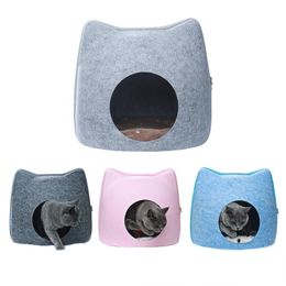 Lits pour chats meubles nid pour animaux de compagnie lit en feutre naturel détachable maison grotte respirante avec coussin pour chats accessoires pour animaux de compagnie